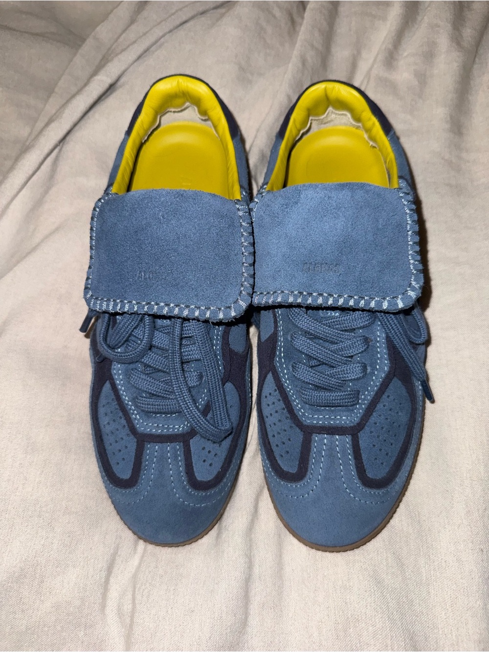 ALOHAS Women Blue Suede Sneakers with Yellow Insole